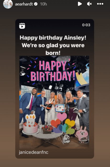 Janice Dean's story for Ainsley Earhardt's birthday (@aearhardt/Instagram)