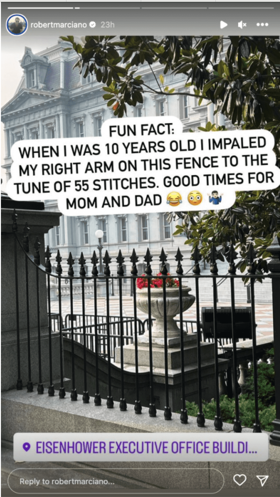 GMA star Rob Marciano sharing his unfortunate childhood incident with followers (Instagram/@RobMarciano)