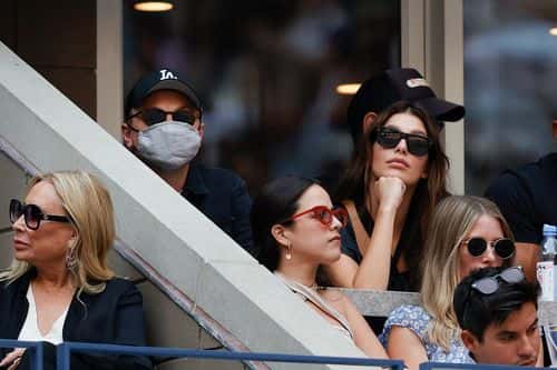 Actor Leonardo DiCaprio and his girlfriend, model/actress, Camila Morrone watch the Men's Singles final match between Daniil Medvedev of Russia and Novak Djokovic of Serbia on Day Fourteen of the 2021 US Open at the USTA Billie Jean King National Tennis Center on September 12, 2021 in the Flushing neighborhood of the Queens borough of New York City.