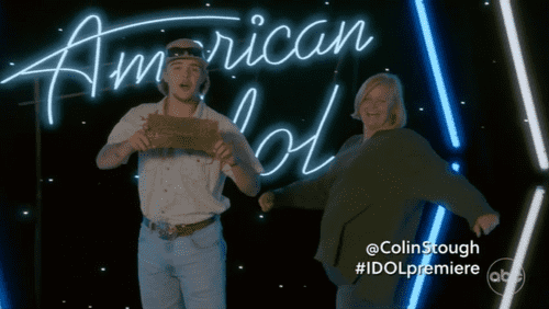 Colin and his mom celebrates his Golden Ticket on 'American Idol' (ABC)