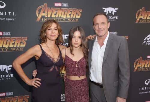 (L-R) Jennifer Grey, Stella Gregg, and Clark Gregg attend the Los Angeles Global Premiere for Marvel Studios Avengers: Infinity War on April 23, 2018 in Hollywood, California.