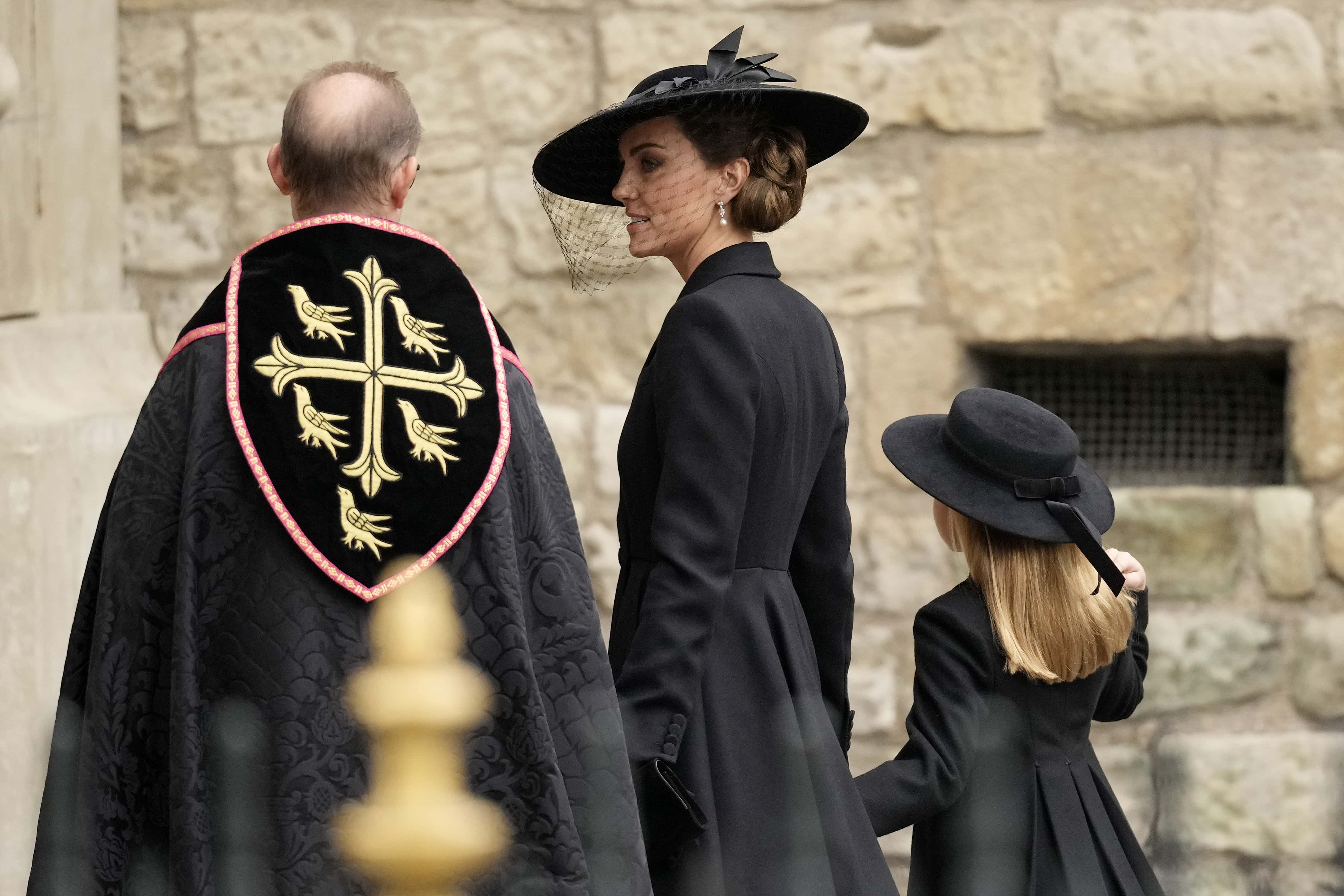 Catherine, Princess of Wales arrives at Westminster Abbey for The State Funeral of Queen Elizabeth II on September 19, 2022 in London, England. Elizabeth Alexandra Mary Windsor was born in Bruton Street, Mayfair, London on 21 April 1926. She married Prince Philip in 1947 and ascended the throne of the United Kingdom and Commonwealth on 6 February 1952 after the death of her Father, King George VI. Queen Elizabeth II died at Balmoral Castle in Scotland on September 8, 2022, and is succeeded by her eldest son, King Charles III.