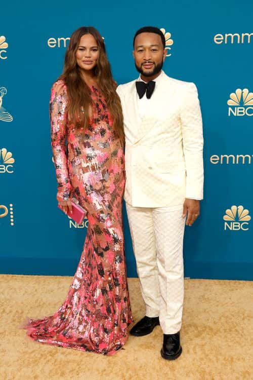 (L-R) Chrissy Teigen and John Legend attend the 74th Primetime Emmys at Microsoft Theater on September 12, 2022 in Los Angeles, California.