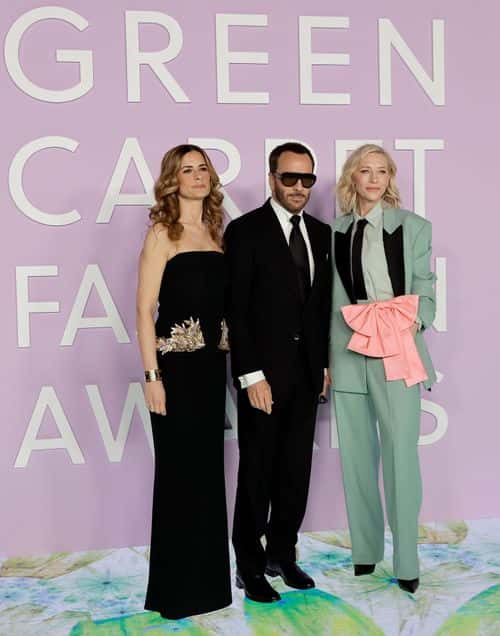 (L-R) Livia Giuggioli Firth, Tom Ford, and Cate Blanchett attend the 2023 Green Carpet Fashion Awards at NeueHouse Hollywood on March 09, 2023 in Hollywood, California.