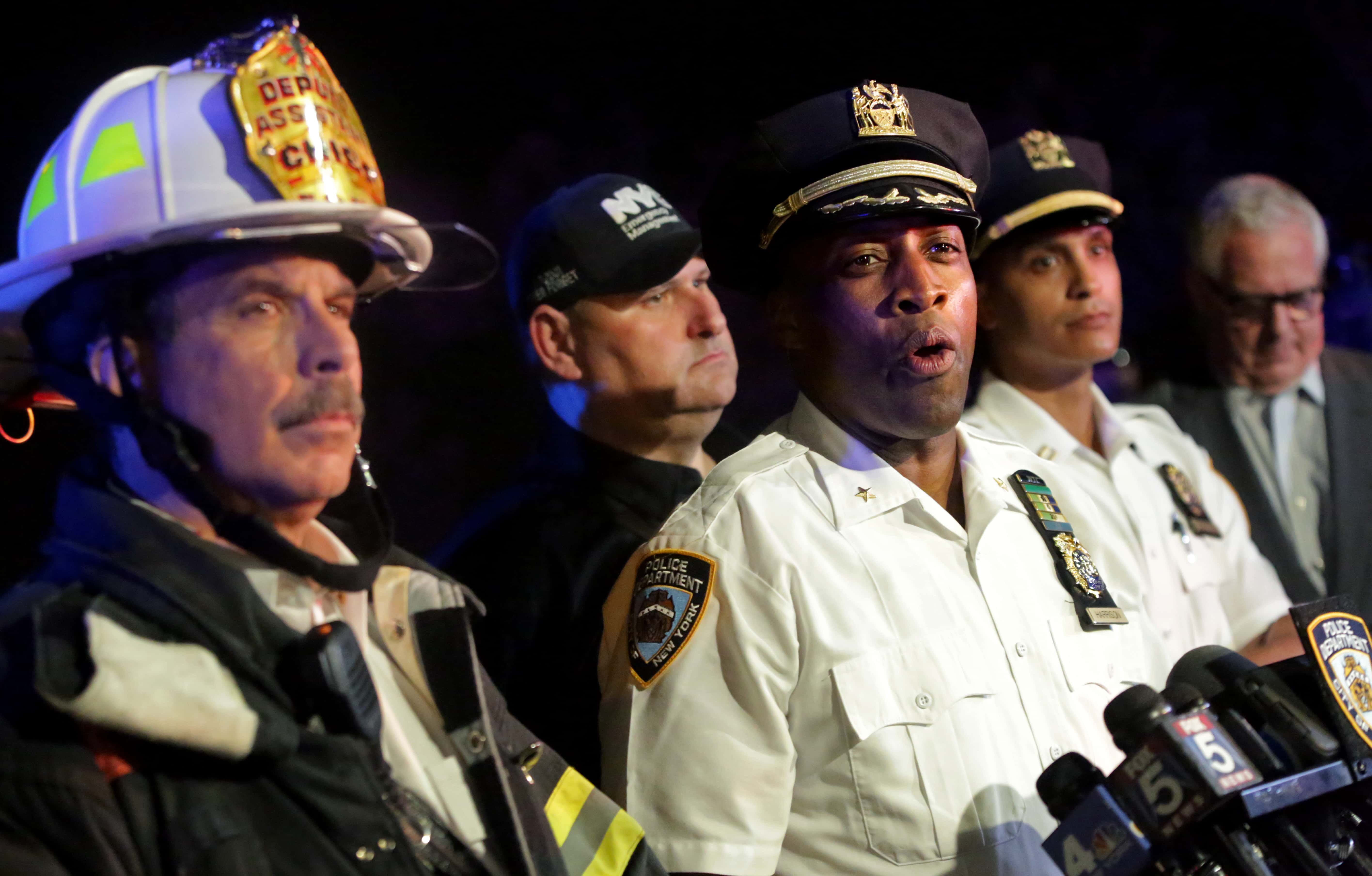 NEW YORK, NY - MAY 27: NYPD Deputy Chief Rodney Harrison speaks during a press conference near the 79th St. Boat Basin of the Hudson River, into which a vintage World War II plane crashed near New Jersey's Edgewater Marina, killing the pilot on May 27, 2016, in New York City. (Photo by Yana Paskova/Getty Images)
