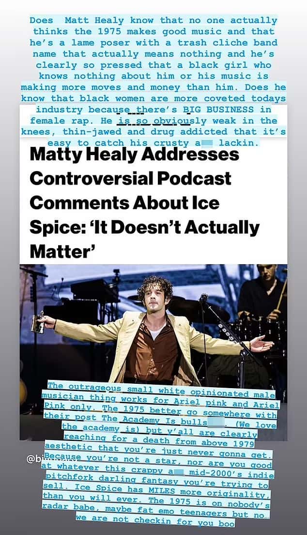 Azealia Banks blasted Matty Healy's band The 1975 and compared him unfavorably to the alt-right pop savant Ariel Pink (Azealia Banks/Instagram)