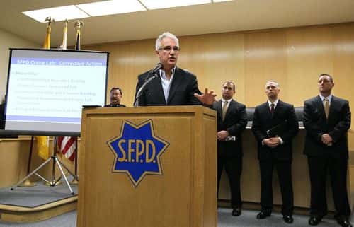 San Francisco Police Chief George Gascon speaks during a news conference at the San Francisco Hall of Justice May 5, 2010 in San Francisco, California. Chief Gascon discussed the ongoing investigation and corrective action of the San Francisco police crime lab where a technician tampered with and stole drug samples which jeaoparded hundreds of drug cases and possible convictions.
