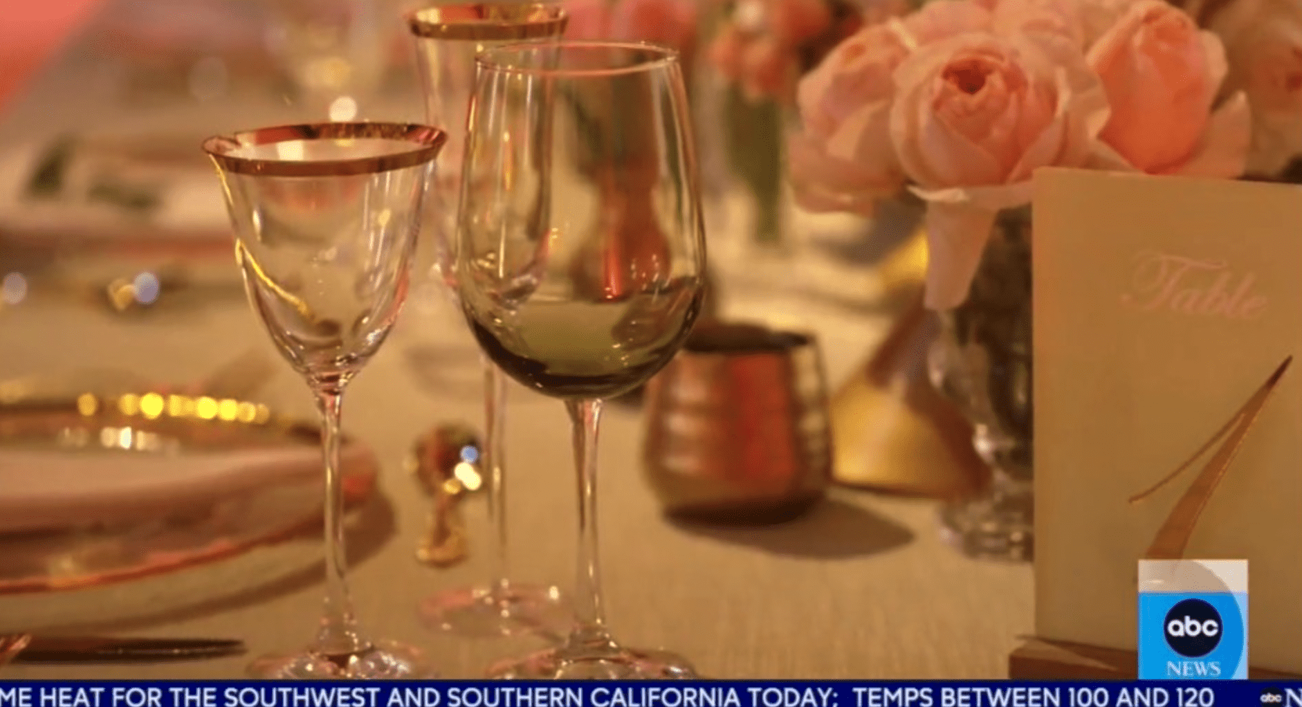 Robin Roberts and Amber Laign's wedding will have gold-trim plate settings and gold-colored candles (ABC)