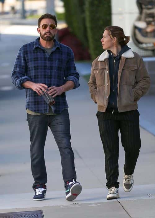 Ben Affleck on a coffee run at Santa Monica with a friend. (Backgrid)