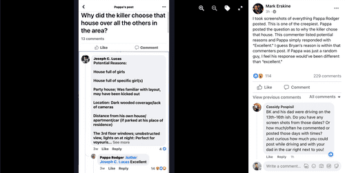 Pappa Rodger's comment on one of Facebook's discussion group. (Facebook/University of Idaho Murders - Case Discussion)