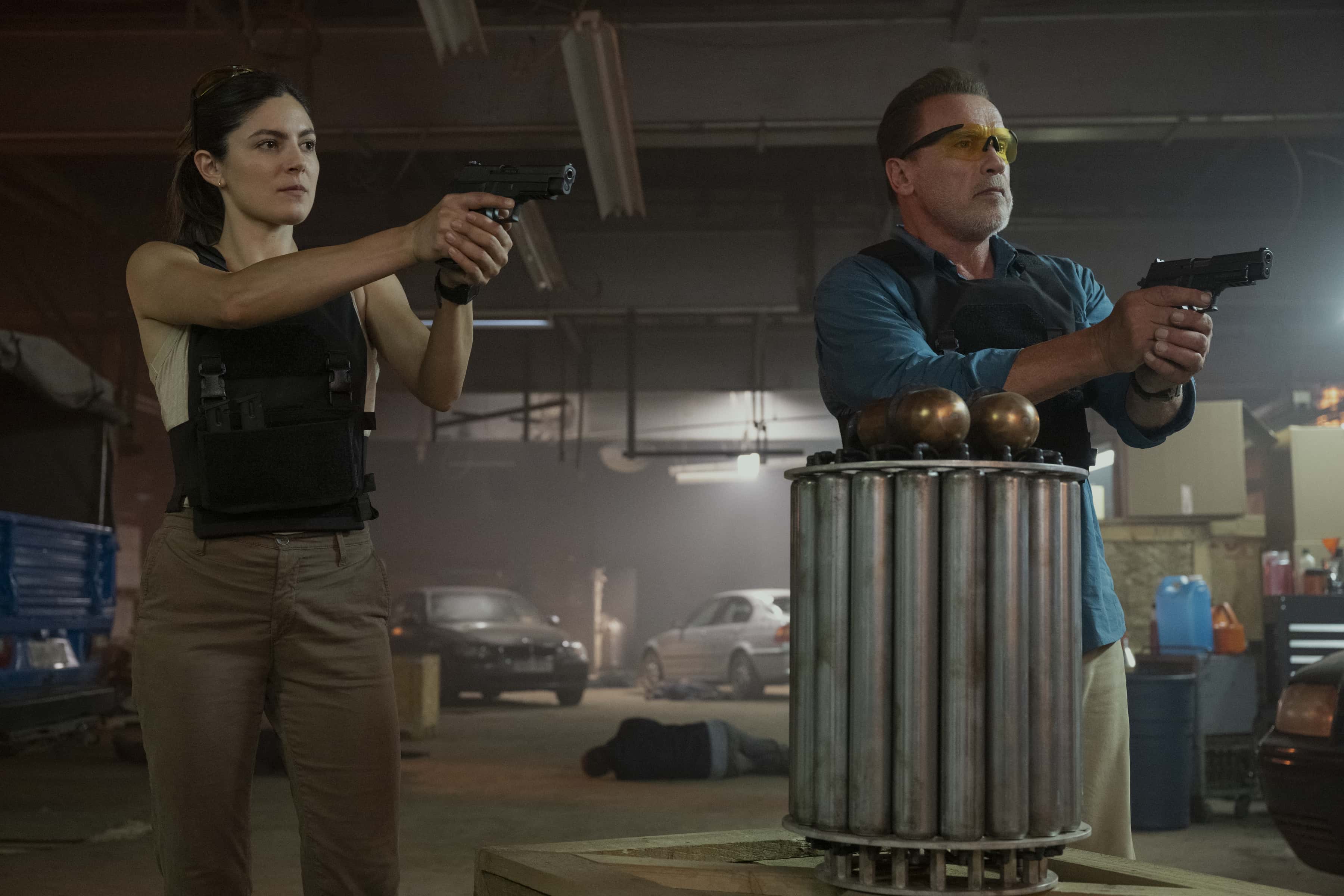 Monica Barbaro as Emma Brunner, Arnold Schwarzenegger as Luke Brunner in 'FUBAR' Episode 5 (Netflix)