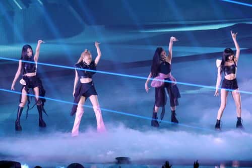 (L-R) Jennie, Rosé, Jisoo, and Lisa of BLACKPINK perform onstage at the 2022 MTV VMAs at Prudential Center on August 28, 2022 in Newark, New Jersey.