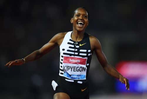 Faith Kipyegon of Team Kenya celebrates victory in the Women's 1500m during the Golden Gala Pietro Mennea, part of the Diamond League series at Rodolfi Stadium on June 02, 2023 in Florence, Italy.
