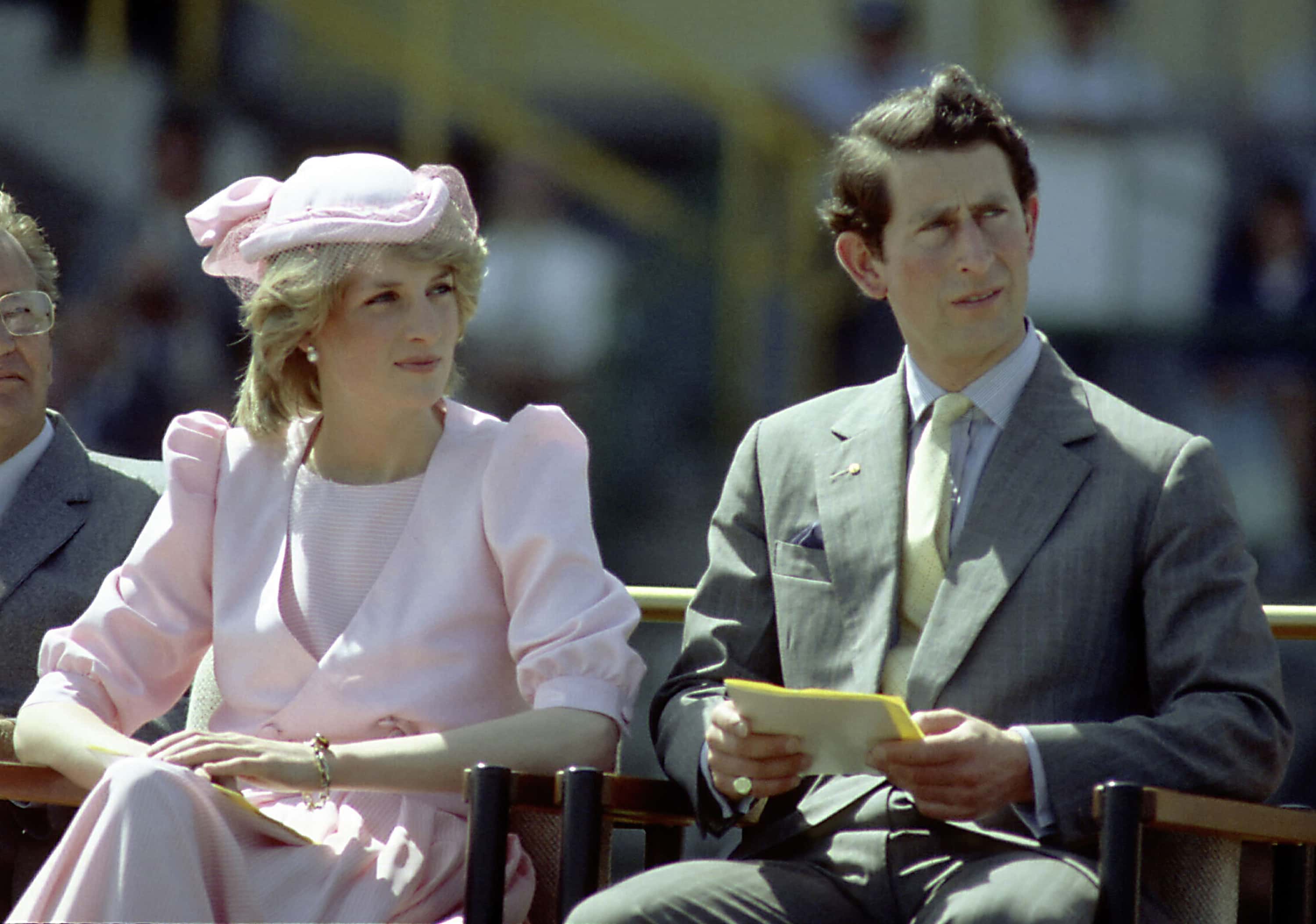 Princess Diana And Prince Charles watch an official event during their first royal Australian tour 1983 IN Newcastle, Austrlia.