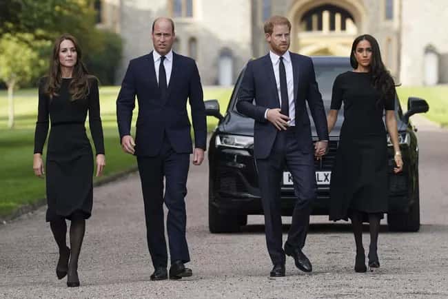 The Royal Family gather to pay tribute to the late Quee. (Photo via Kristy O'Connor/Shutterstock)