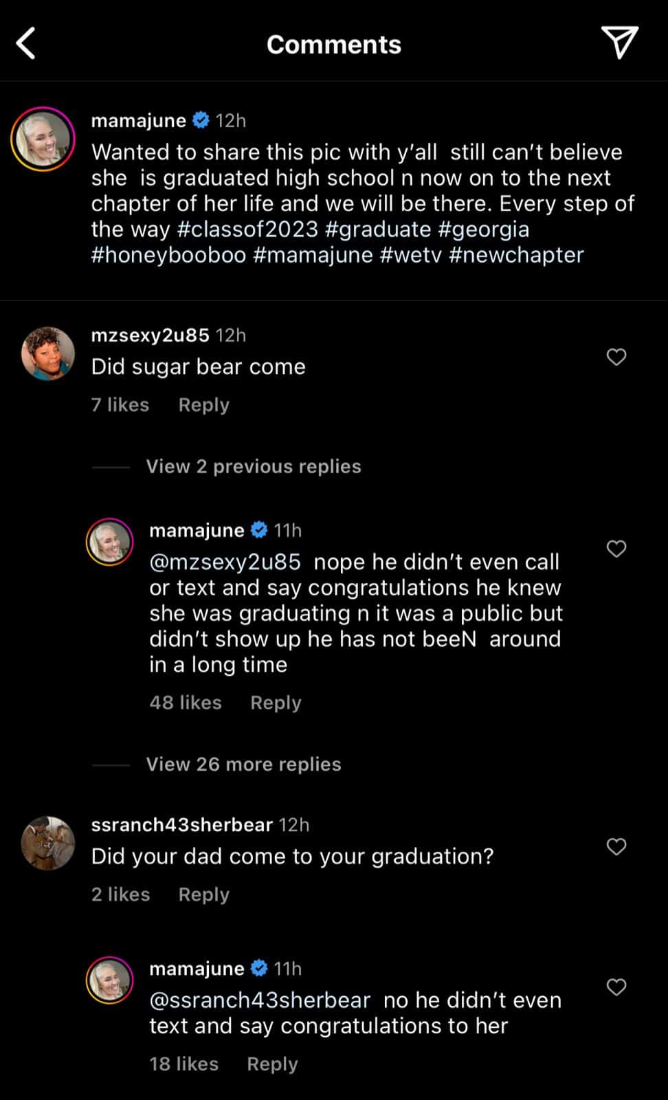 Mama June shades Sugar Bear in comments (Instagram/mamajune)