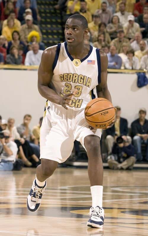 Guard Anthony Morrow #23 of the Georgia Tech Yellow Jackets in action against the Georgia Bulldogs during the first half at Alexander Memorial Coliseum in Atlanta, Georgia. Georgia Tech defeated Georgia 78-69.
