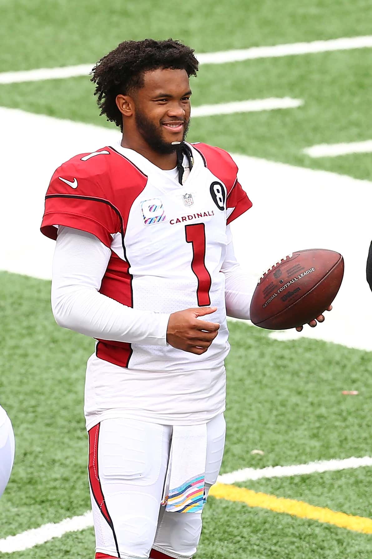 EAST RUTHERFORD, NEW JERSEY - OCTOBER 11: Kyler Murray #1 of the Arizona Cardinals looks on from the