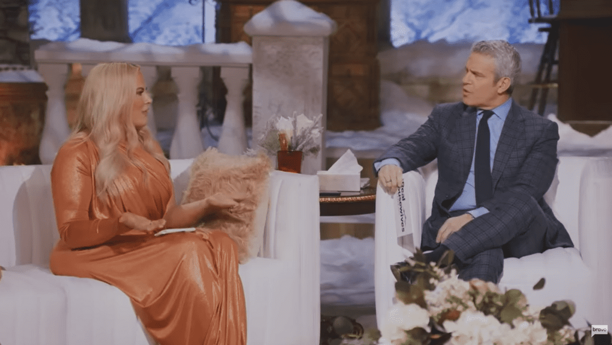 'RHOSLC' Season 3 Reunion star Heather Gay along with host Andy Cohen (Bravo)