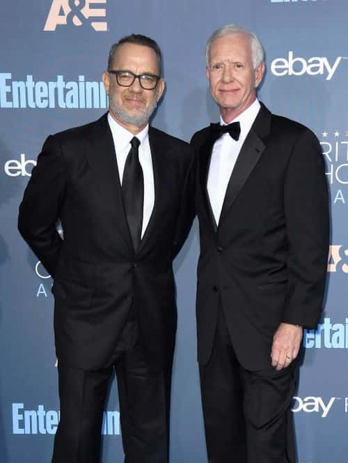 Actor Tom Hanks (L) and Chesley 'Sully' Sullenberger attend The 22nd Annual Critics' Choice Awards at Barker Hangar on December 11, 2016 in Santa Monica, California.