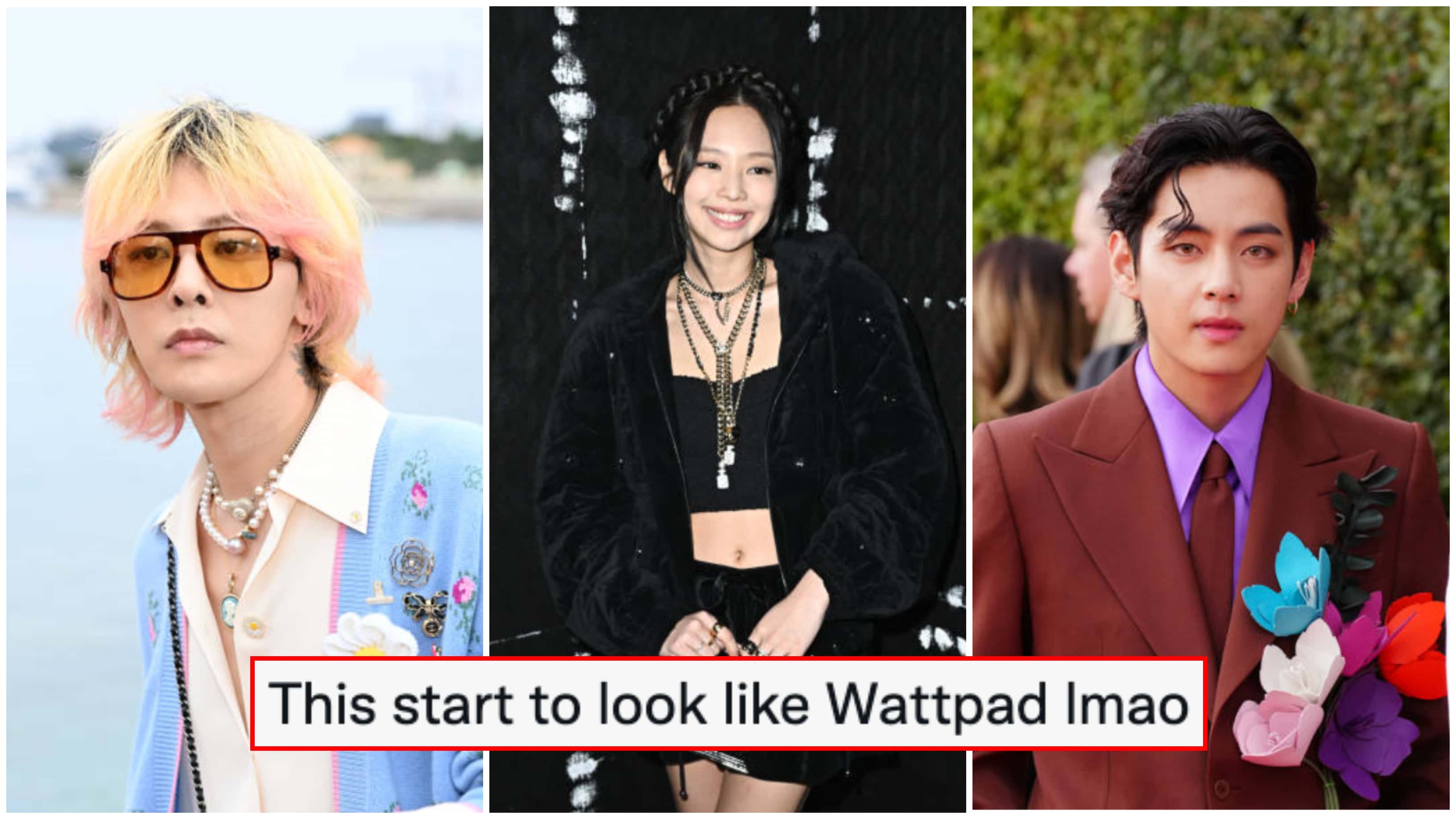 Fans joke how the dating rumor surrounding BTS V and Blackpink Jennie is turning into a fanfiction story featuring BIGBANG's G-Dragon (Pascal Le Segretain, Stephane Cardinale,  Frazer Harrison/Getty Images)