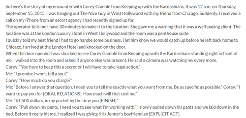 Mystery man details his alleged 'sexual' encounter with Corey Gamble (askteekay)