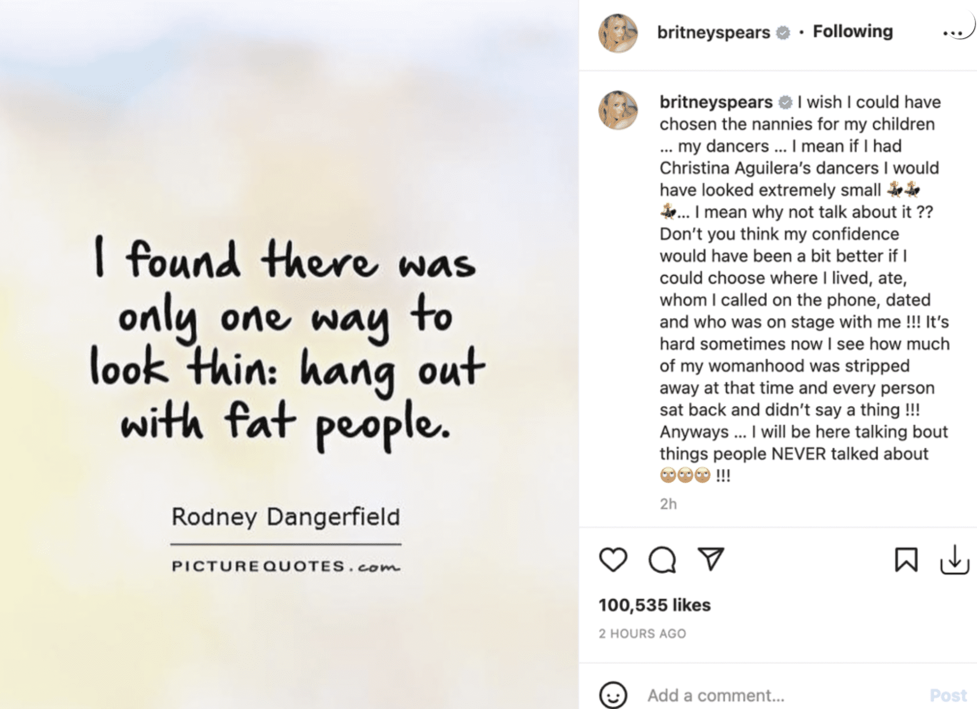 Britney posted her feelings about he she wished she had a choice in her life (instagram/@britneyspears)