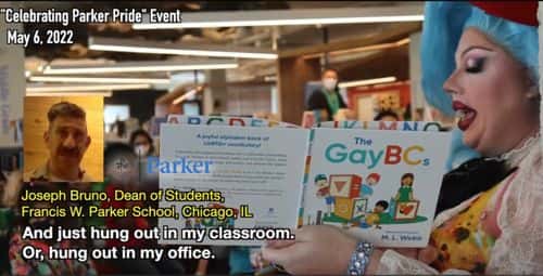 Drag queen Alexis Bevels interacting with minor students in the classroom (Screenshot/ProjectVeritas.com)