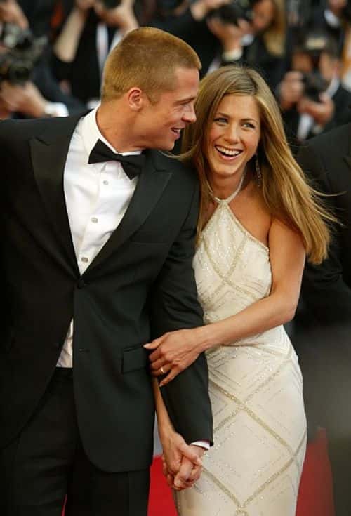 CANNES, FRANCE - MAY 13: Actors Brad Pitt and Jennifer Aniston attend the World Premiere of epic movie