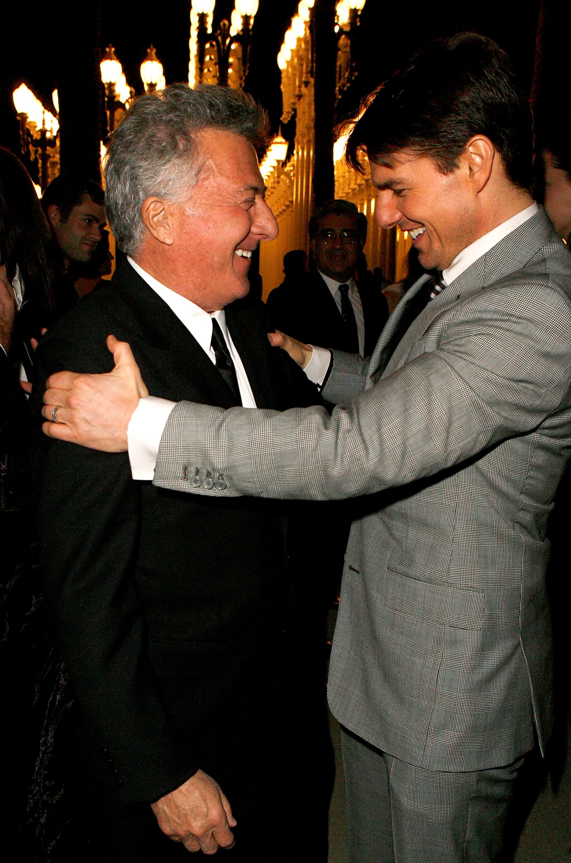 LOS ANGELES, CA - FEBRUARY 09: (NA & UK TABLOIDS OUT) Actor Dustin Hoffman (L) is greeted by Tom Cruise at LACMA's Opening Celebration of the Broad Contemporary Art Museum on February 9, 2008 in Los Angeles, California. (Photo by Jeff Vespa/Getty Images)
