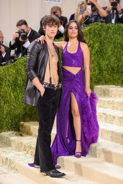 Shawn Mendes and Camila Cabello attend The 2021 Met Gala Celebrating In America: A Lexicon Of Fashion at Metropolitan Museum of Art on September 13, 2021 in New York City.