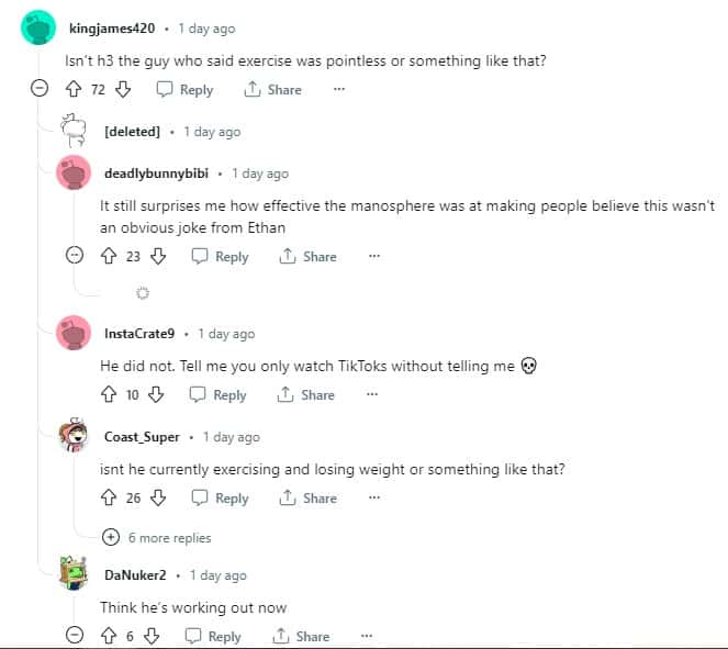 Comments on the video clip of xQc and H3H3 battle regarding who 'lives longer' (@konfartius/r/livestreamfail)