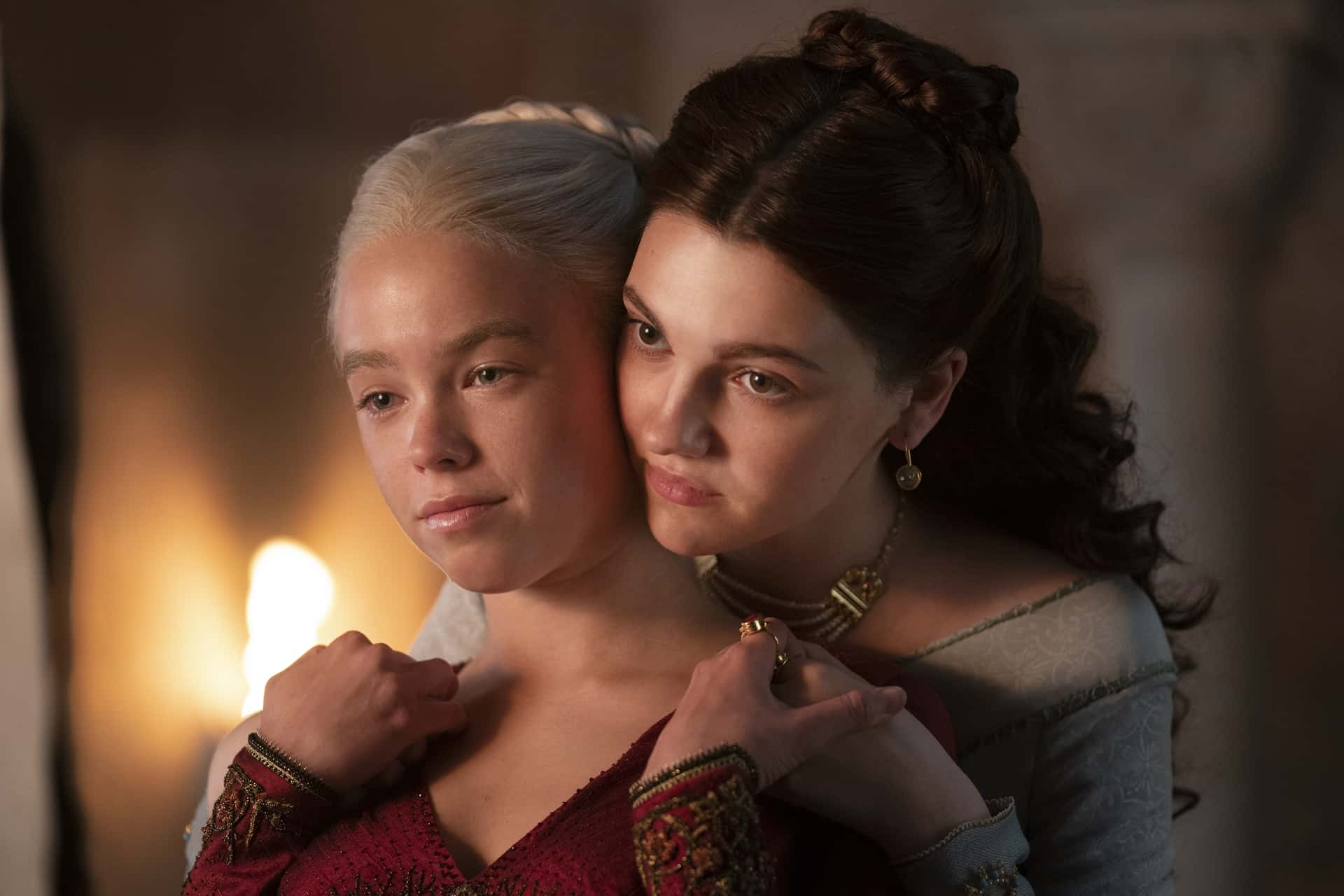 Milly Alcock as Princess Rhaenyra and Emily Carey as Alicent Hightower in 'House of the Dragon' (HBO)