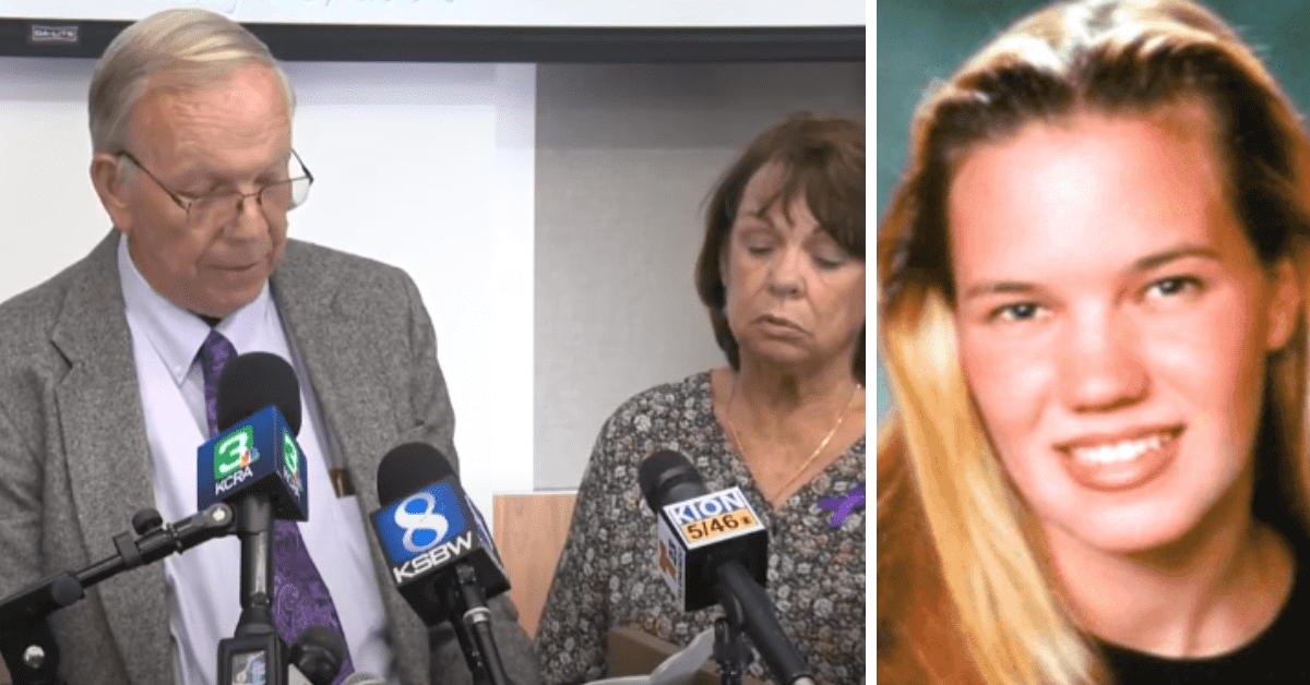 Parents of Kristin Smart (R) Stan Smart (L) and Denise Smart speaking to the media on Tuesday, October 18 ( KCRA News screenshot/ YouTube, San Luis Obispo County Sheriff's Office)