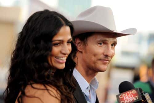Actor Matthew McConaughey (R) and his wife Camila Alves arrive at Film Independent's Los Angeles Film Festival opening night premiere of