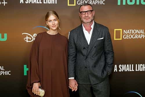 Taylor Neisen and Liev Schreiber attend the premiere of National Geographic's “A Small Light” at Alice Tully Hall, Lincoln Center on April 25, 2023 in New York City.