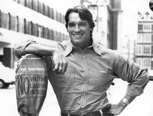 Austrian-born American actor Arnold Schwarzenegger, originally a bodybuilder who won the title Mr Universe five times. Schwarzenegger announced on August 6th, 2003 that he would run for California governor. (Photo by Evening Standard/Getty Images)