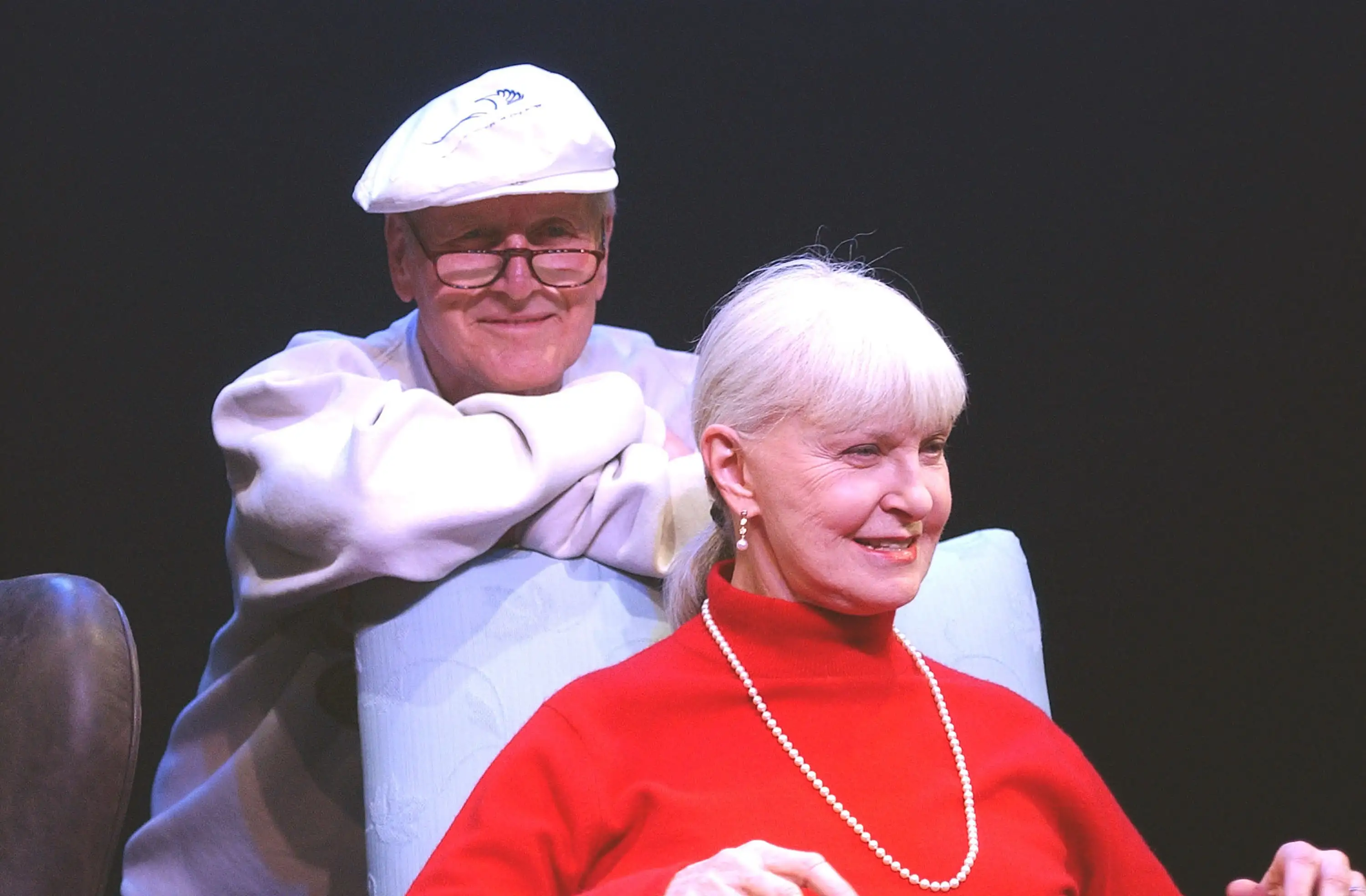 Actors Paul Newman and Joanne Woodward talk following a reheasal of A.R. Gurney's play 