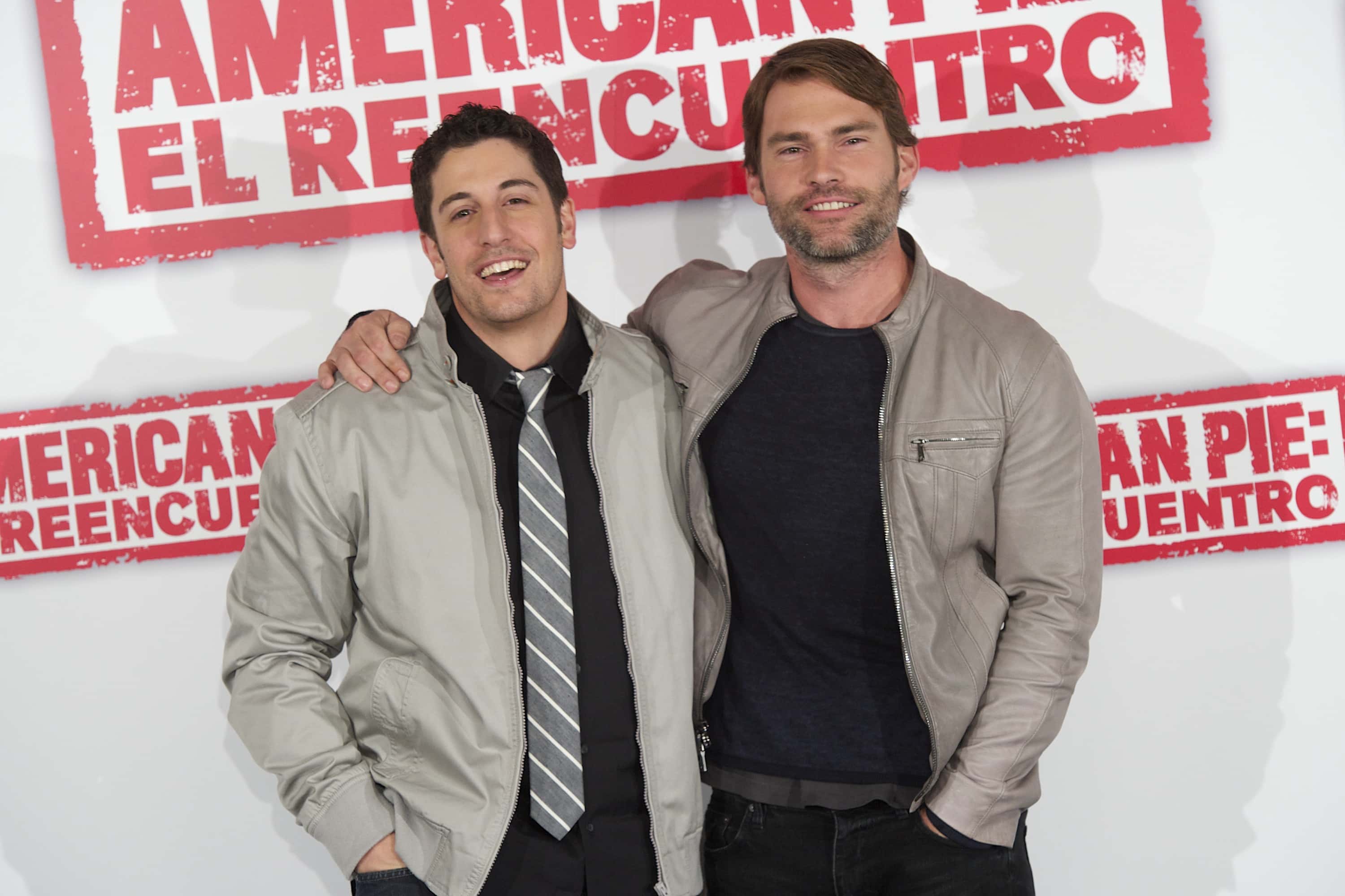 MADRID, SPAIN - APRIL 19: Actors Jason Biggs (L) and Seann William Scott (R) attend 