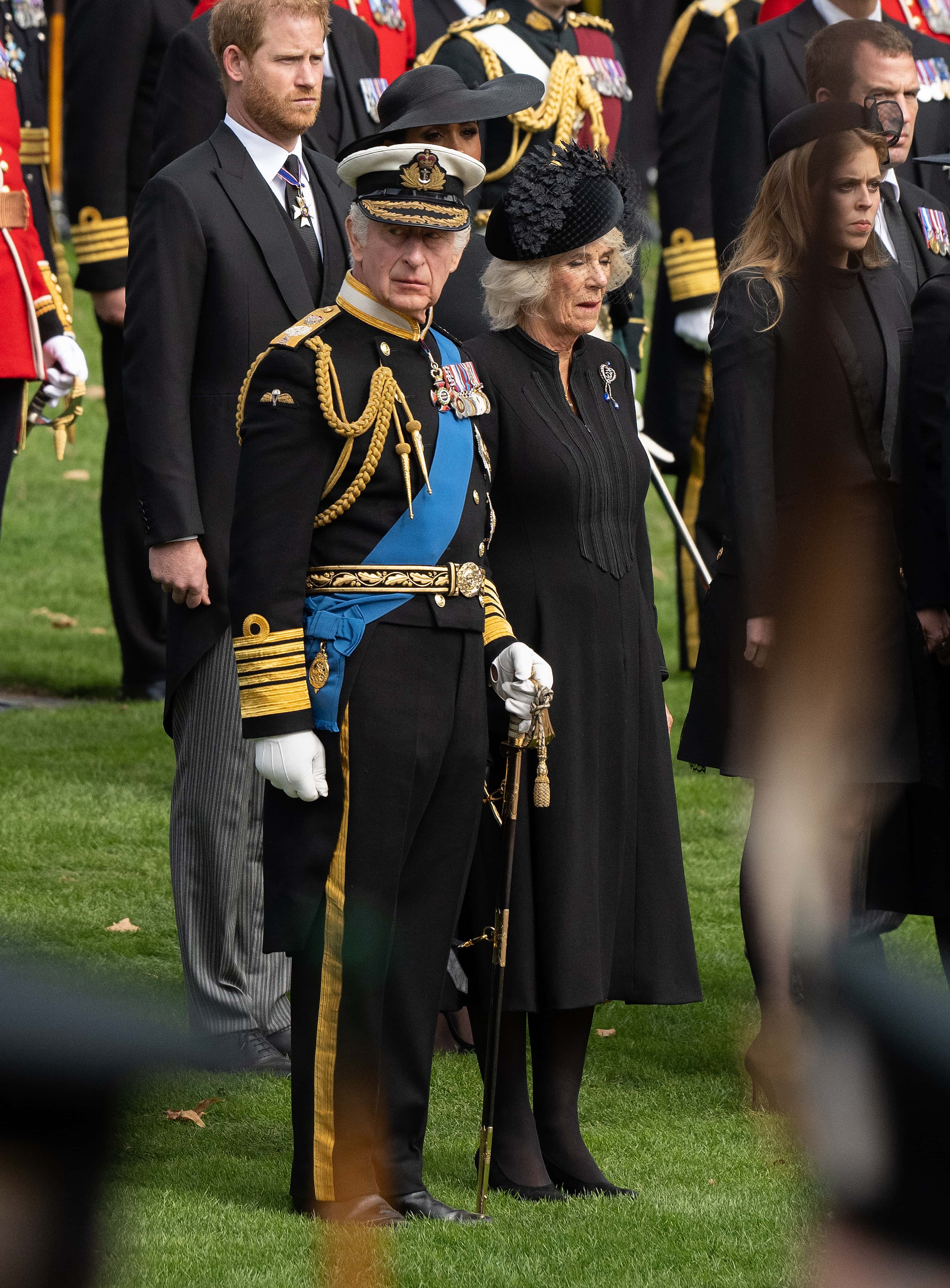 King Charles III and Camila, Queen Consort look on at Wellington Arch after the State Funeral of Queen Elizabeth II on September 19, 2022 in London, England. Elizabeth Alexandra Mary Windsor was born in Bruton Street, Mayfair, London on 21 April 1926. She married Prince Philip in 1947 and ascended the throne of the United Kingdom and Commonwealth on 6 February 1952 after the death of her Father, King George VI. Queen Elizabeth II died at Balmoral Castle in Scotland on September 8, 2022, and is succeeded by her eldest son, King Charles III.