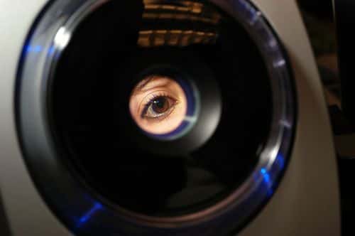 Erika Jimenez, a fourth grade teacher in the school district, has her iris recorded into the iris recognition system at Park Avenue Elementary School January 30, 2006 in Freehold, New Jersey. Iris recognition systems use a video camera to record the colored ring around the eye's pupil, identifying the unique markings in the iris which identify each person. The Freehold School District is the second in New Jersey to utilize iris recognition technology to screen visitors.
