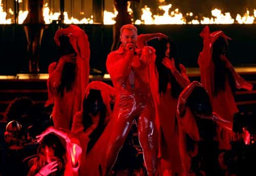 Sam Smith (C) performs onstage during the 65th GRAMMY Awards at Crypto.com Arena on February 05, 2023 in Los Angeles, California.
