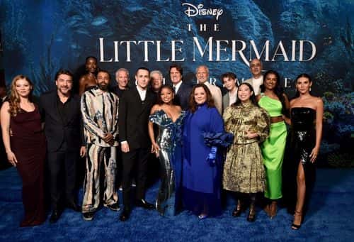(L-R) Jessica Alexander, Javier Bardem, Sienna King, Daveed Diggs, Marc E. Platt, Jonah Hauer-King, Alan Menken, Halle Bailey, Rob Marshall, Melissa McCarthy, John DeLuca, Jacob Tremblay, Awkwafina, Art Malik, Simone Ashley and Lorena Andrea attend the World Premiere of Disney's live-action feature 
