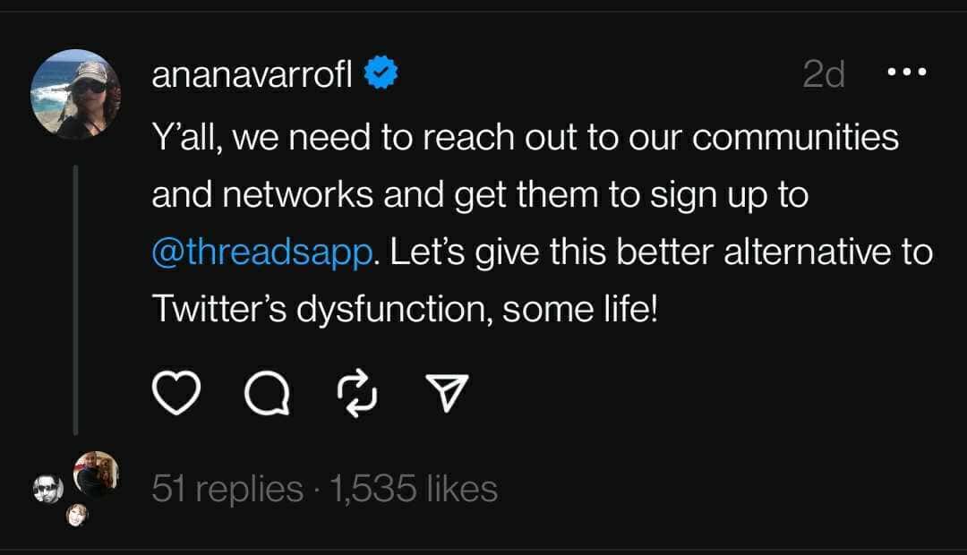 Ana Navarro urges people to move from Twitter to Threads (Threads/ananavarrofl)