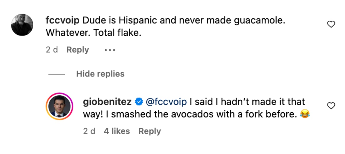 Gio Benitez reminded the troll that he had made in guacamole just not in 