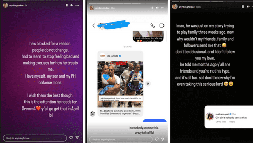 Slim Jximmi's ex Kiara's stories (@anythingforkee/instagram)