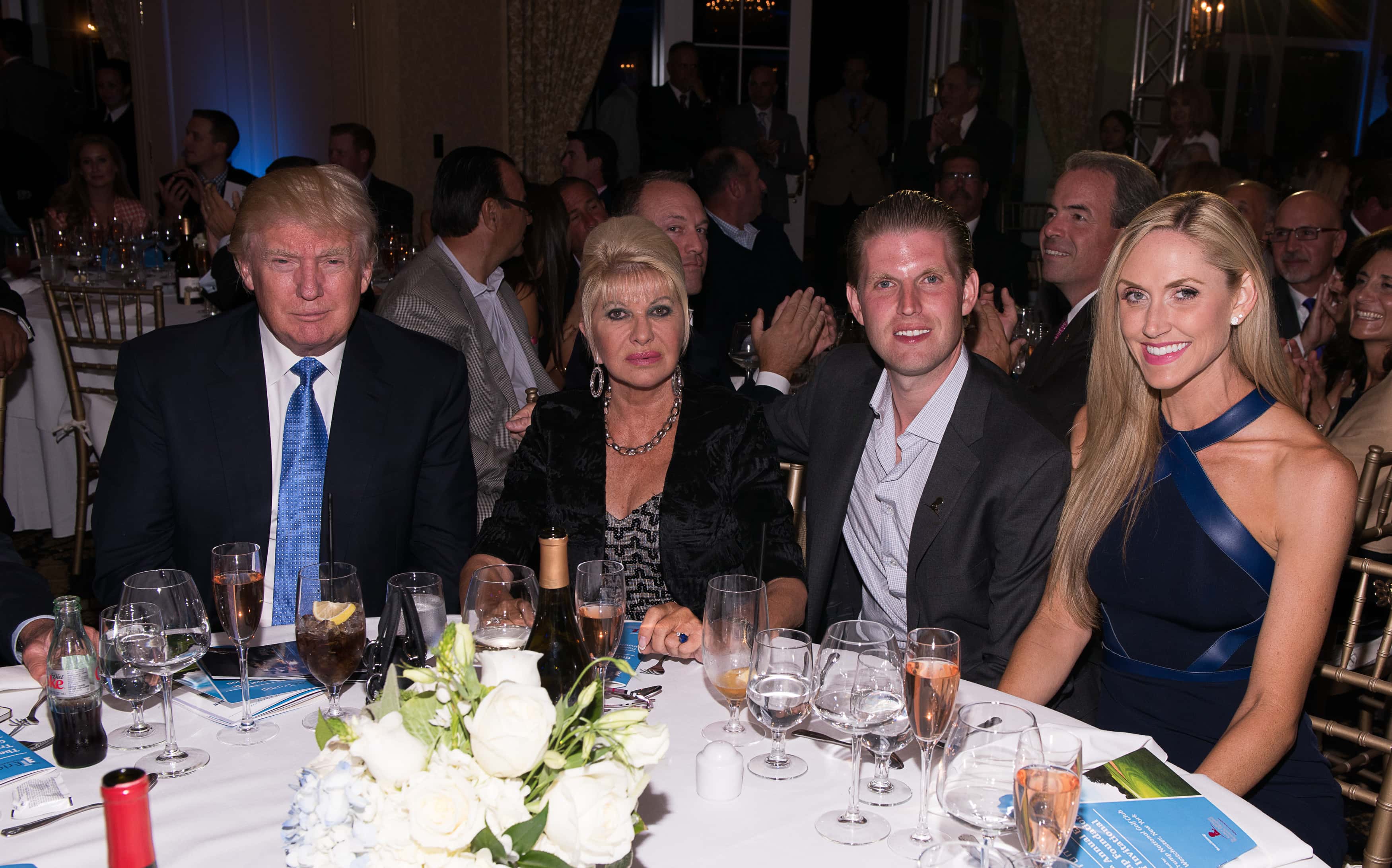 (L-R) Donald Trump, Ivana Trump, Eric Trump and Lara Yunaska  attend The Eric Trump 8th Annual Golf Tournament  at Trump National Golf Club Westchester on September 15, 2014 in Briarcliff Manor, New York.