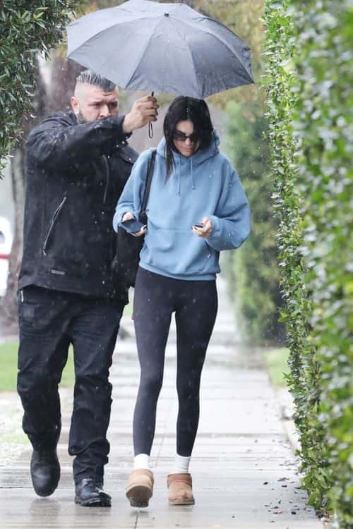 The ‘Keeping Up with Kardashian’ star, 27, was pictured out and about in Los Angeles on Saturday, January 14, despite the rainy day in Southern California.  (backgrid)