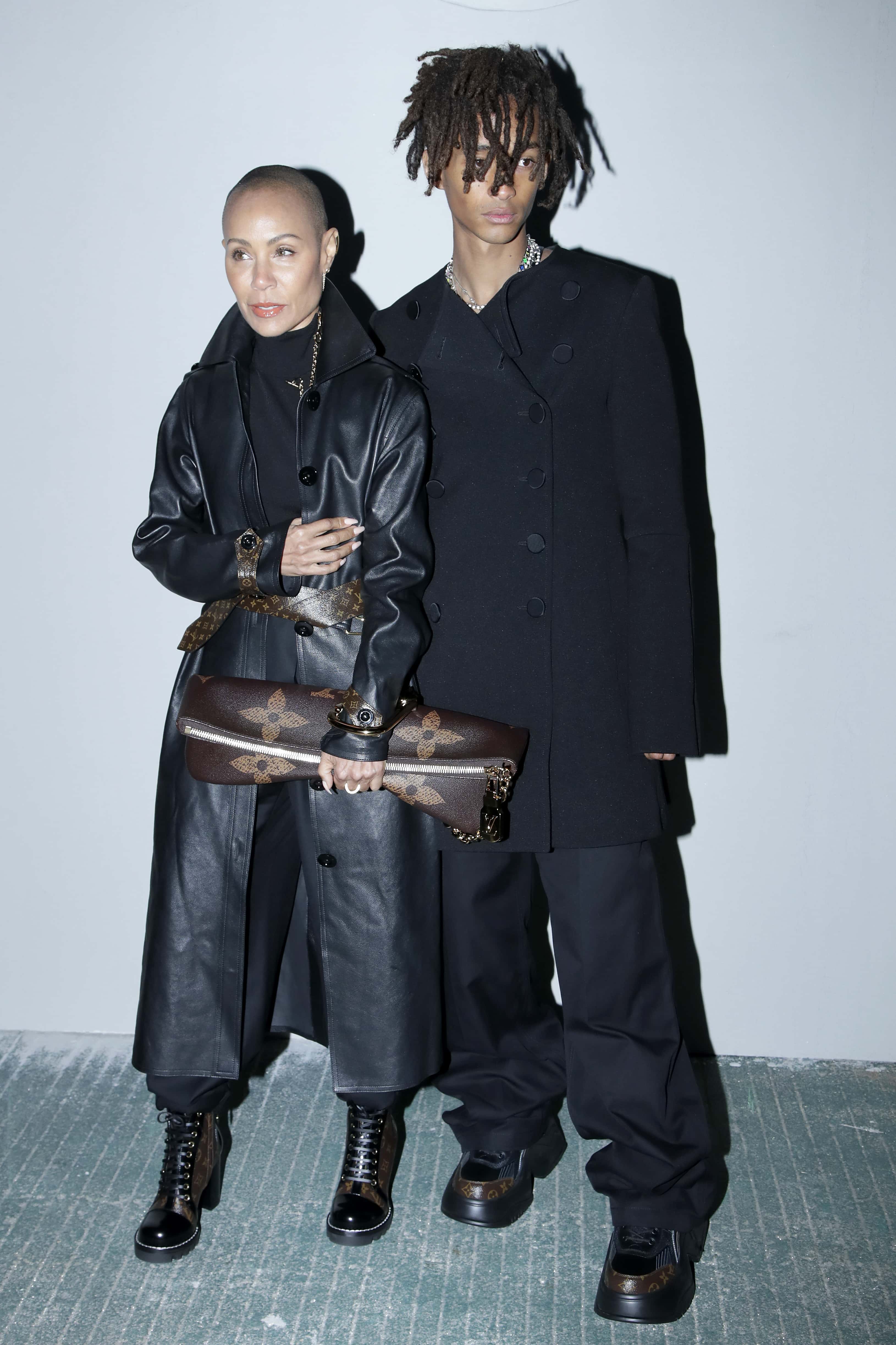 (L-R) Jada Pinkett Smith and Jaden Smith attend the Louis Vuitton Pre-Fall 2023 Show on the Jamsugyo Bridge at the Hangang River on April 29, 2023 in Seoul, South Korea.