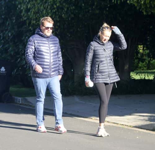 James Corden and wife Julia Carey out on a walk in LA. (Backgrid)